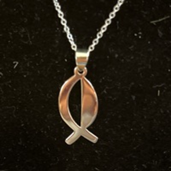 Sterling Silver Fish Peace Pendant Necklace - Picture 1 of 2